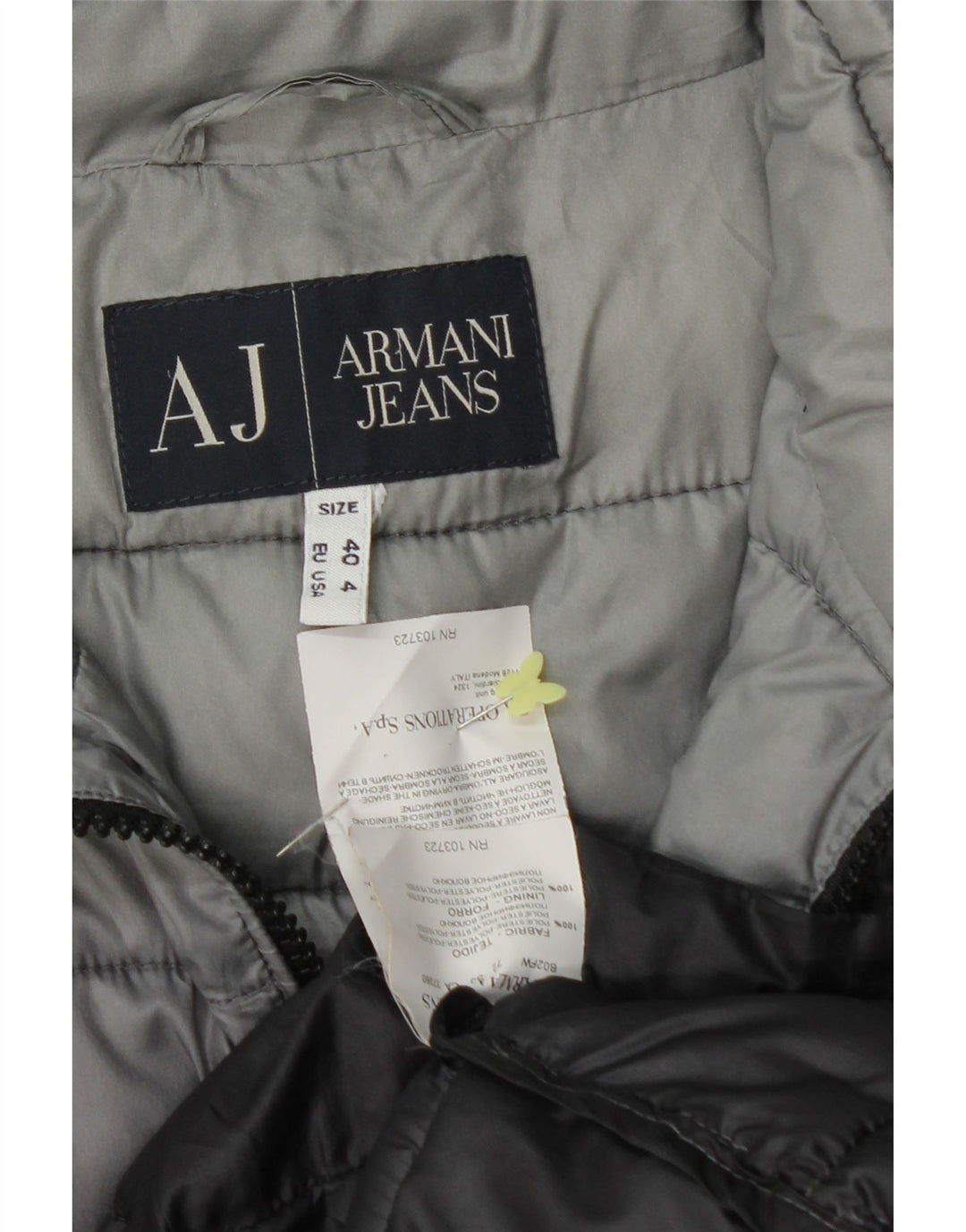 ARMANI JEANS Womens Padded Jacket EU 40 Medium Grey Colourblock Polyester Vintage Armani Jeans and Second-Hand Armani Jeans from Messina Hembry 