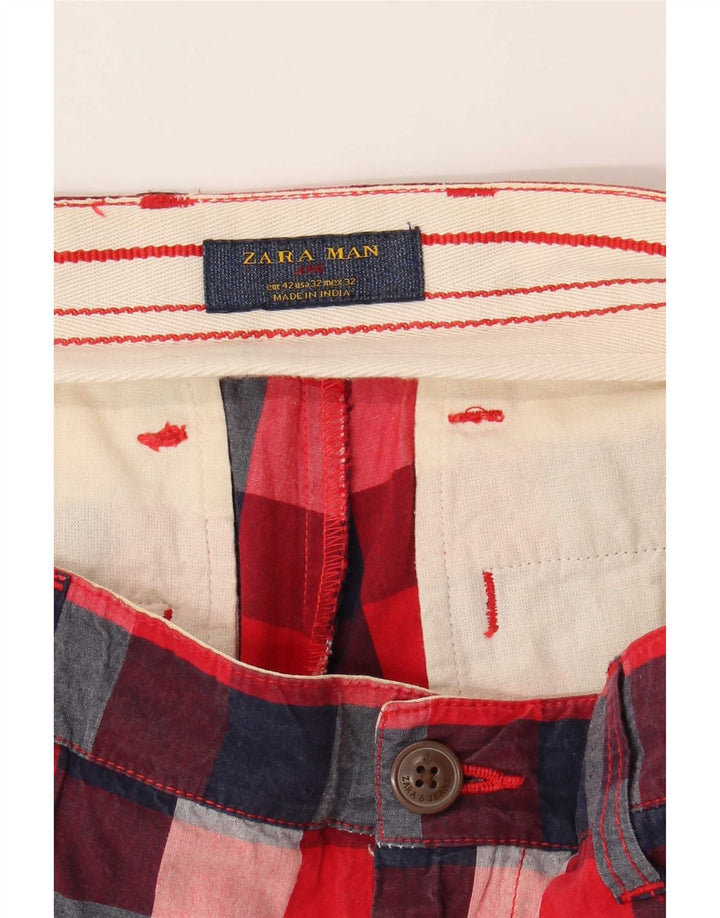 Zara Ανδρικό σορτς Chino EU 42 Large W32 Red Gingham