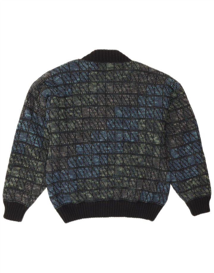 Tobia System Ανδρικό πλεκτό μπουφάν bomber EU 46 Small Navy Blue Check Wool Retro