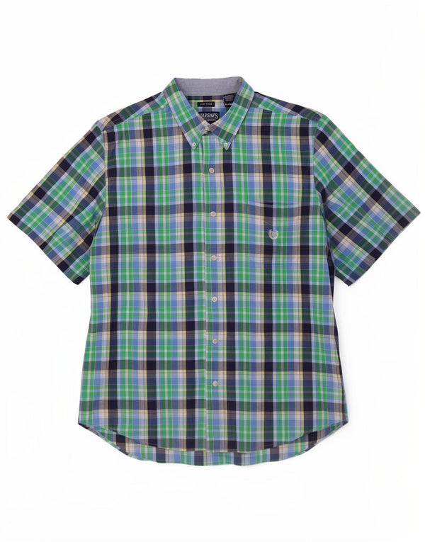 Chaps Mens Short Sleeve Shirt XL Green Check Cotton