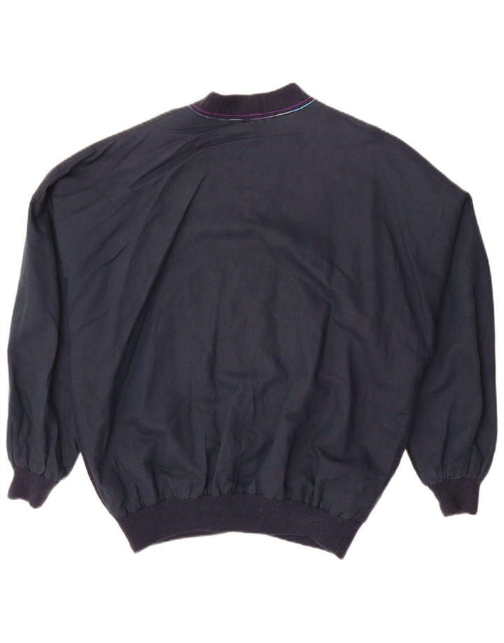 Vintage Ανδρικό Bomber Jacket IT 50 Large Navy Blue Geometric Cotton