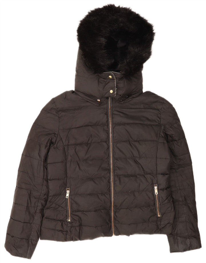 Zara Γυναικείο μπουφάν με κουκούλα UK 18 XL μαύρο πολυεστέρα