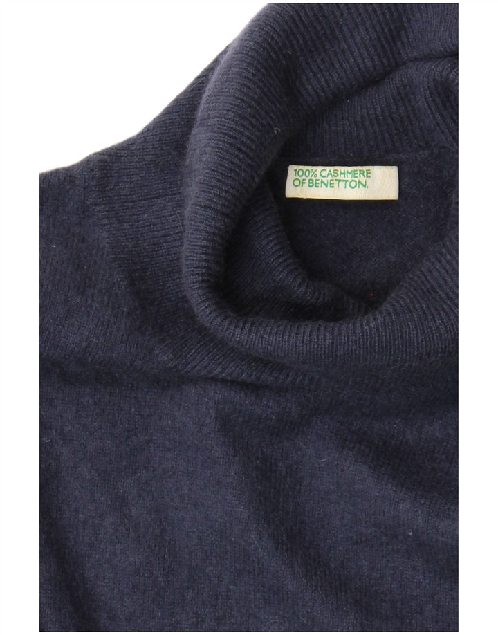 Benetton γυναικείο πουλόβερ με ρολό λαιμόκοψη UK 10 Small Navy Blue Cashmere