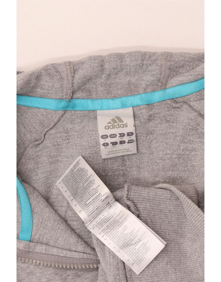 Γυναικείο πουλόβερ με κουκούλα με φερμουάρ Adidas UK 12 μεσαίο γκρι βαμβακερό