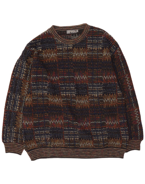 gio ferrari Mens Boat Neck Jumper Sweater IT 56 XL Multicoloured Check Wool