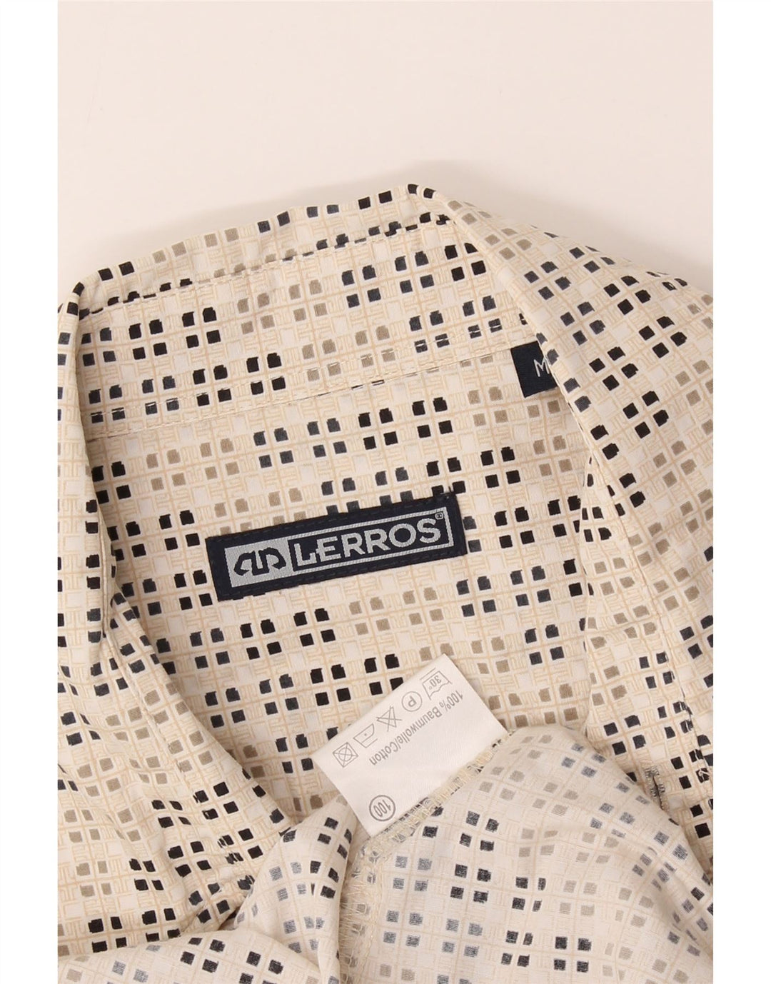 LERROS Mens Short Sleeve Shirt Medium Beige Spotted Cotton Vintage Lerros and Second-Hand Lerros from Messina Hembry 