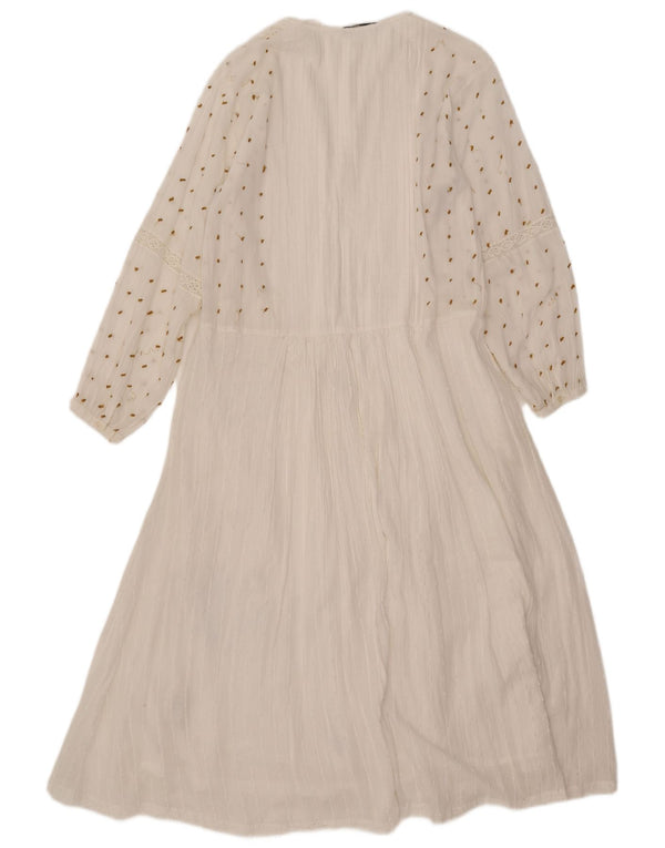 Zara Womens Long Sleeve Oversized Maxi Dress UK 10 Small White Spotted