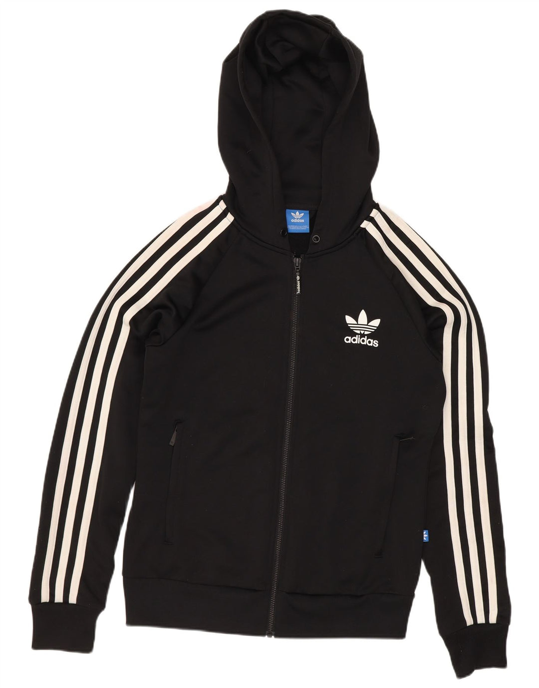 Γυναικείο πουλόβερ με κουκούλα με φερμουάρ Adidas UK 8 μικρό μαύρο πολυεστέρα