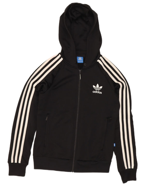 Γυναικείο πουλόβερ με κουκούλα με φερμουάρ Adidas UK 8 μικρό μαύρο πολυεστέρα