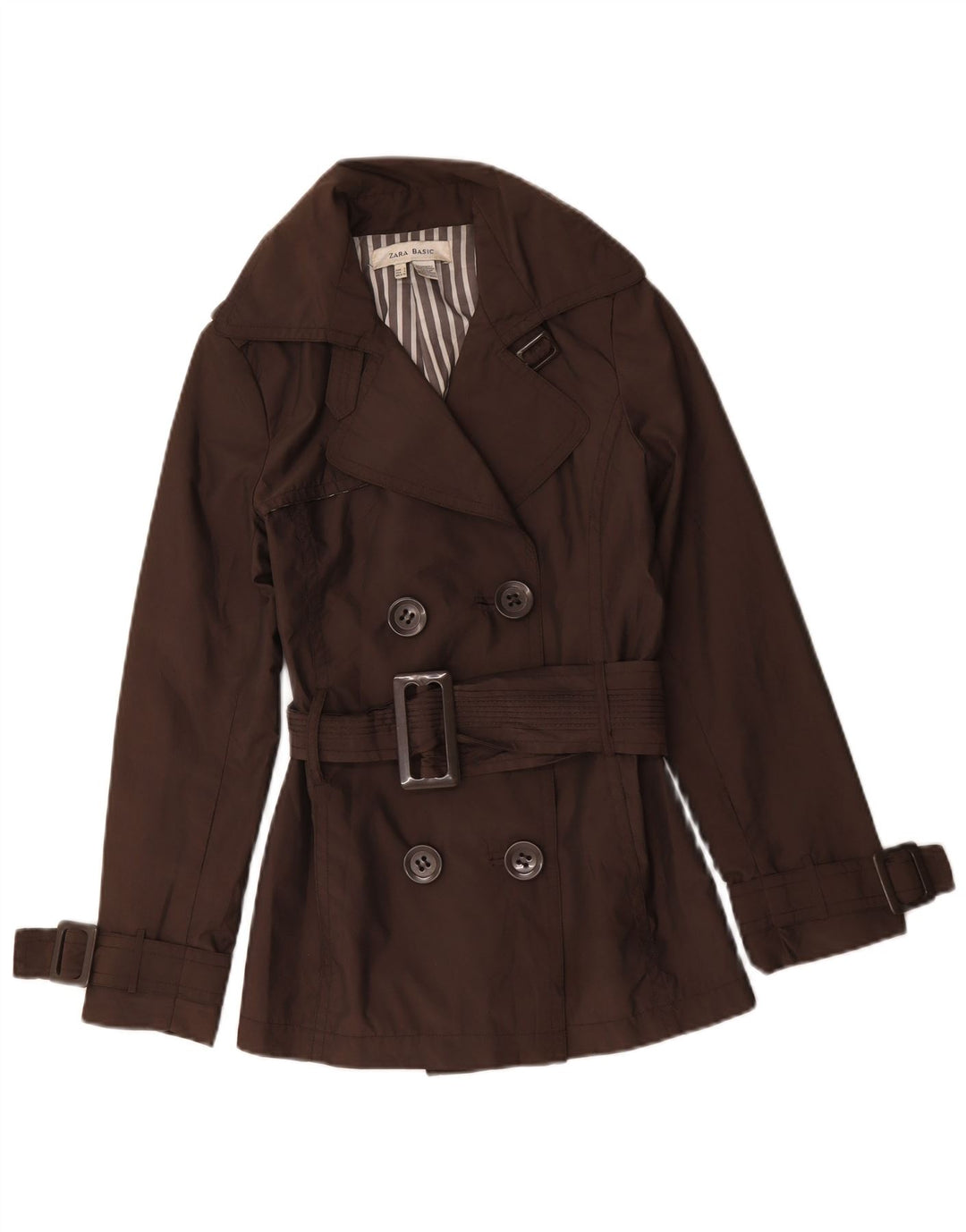 Zara Γυναικεία καμπαρντίνα με διπλό στήθος UK 10 Small Brown Nylon