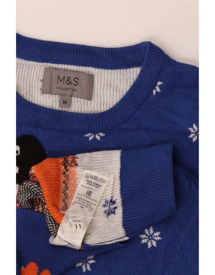 Marks & Spencer Ανδρικό πουλόβερ με λαιμόκοψη μεσαίου μπλε χειμώνα