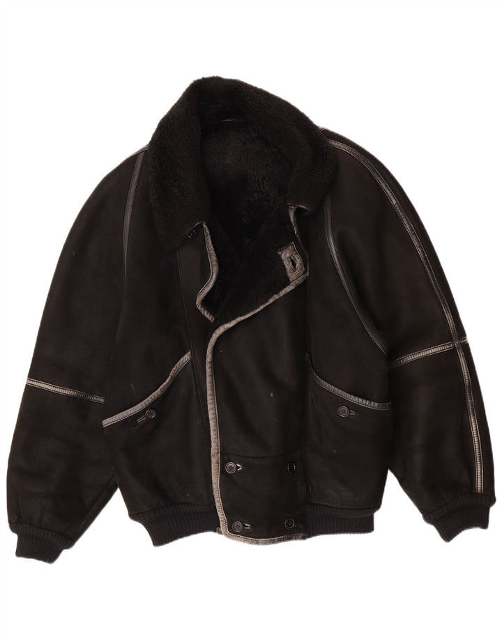 Vintage Ανδρικό Shearling Jacket IT 50 Large Black Shearling