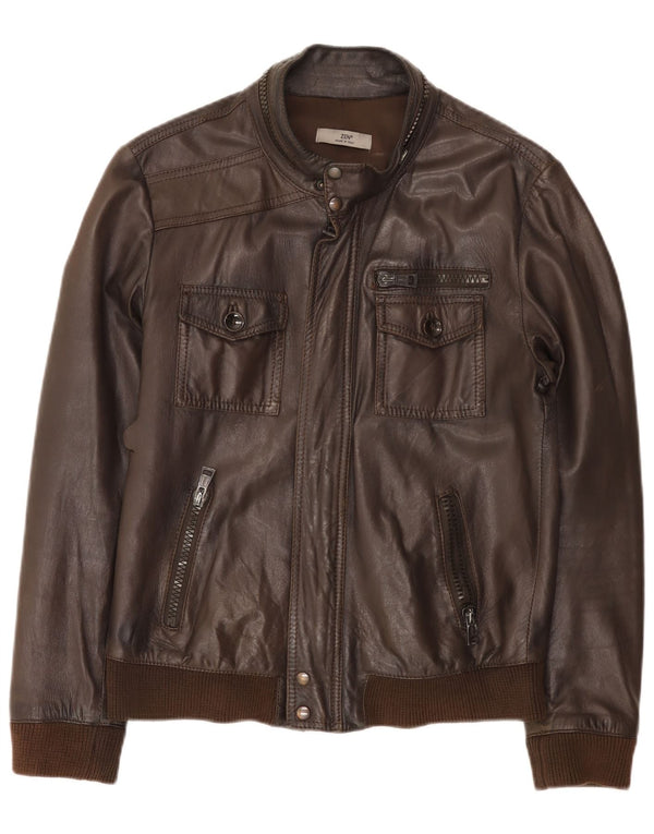 Zen Mens Bomber Δερμάτινο Μπουφάν Μέγεθος 50 Δερμάτινο Μεσαίο Καφέ