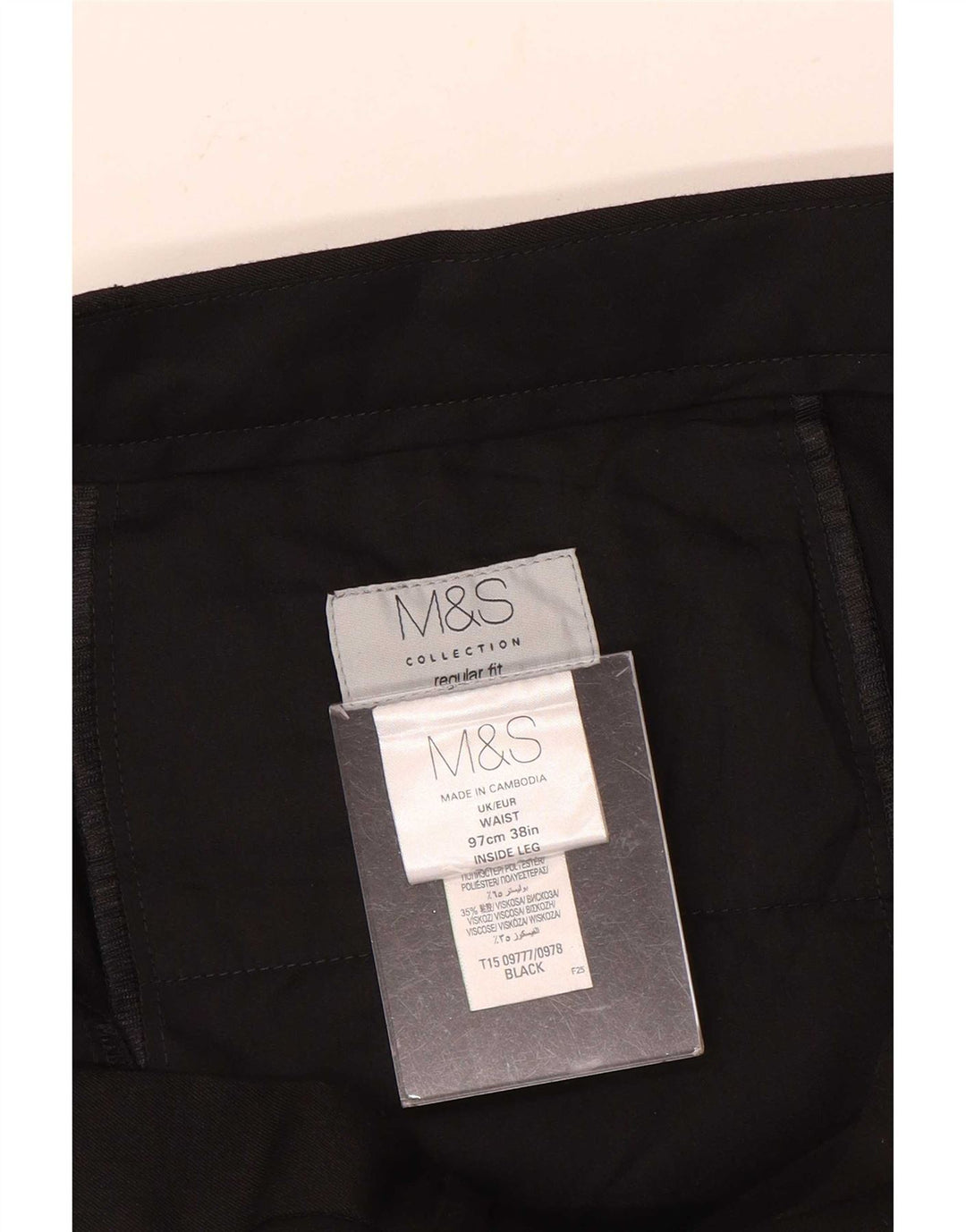 Marks & Spencer Ανδρικό παντελόνι Chino με κανονική εφαρμογή W38 L31 μαύρο πολυεστέρα
