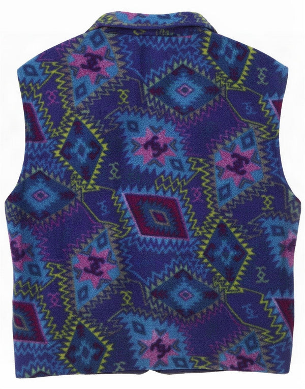 Vintage Womens Fleece Gilet UK 18 XL Blue Geometric