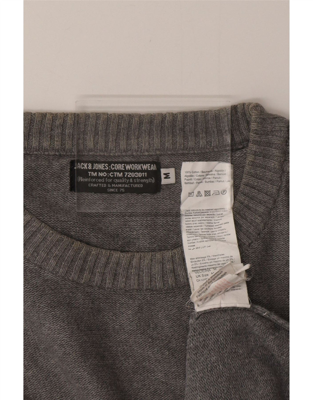JACK & JONES Ανδρικό πουλόβερ με λαιμόκοψη μεσαίου γκρι βαμβακερό