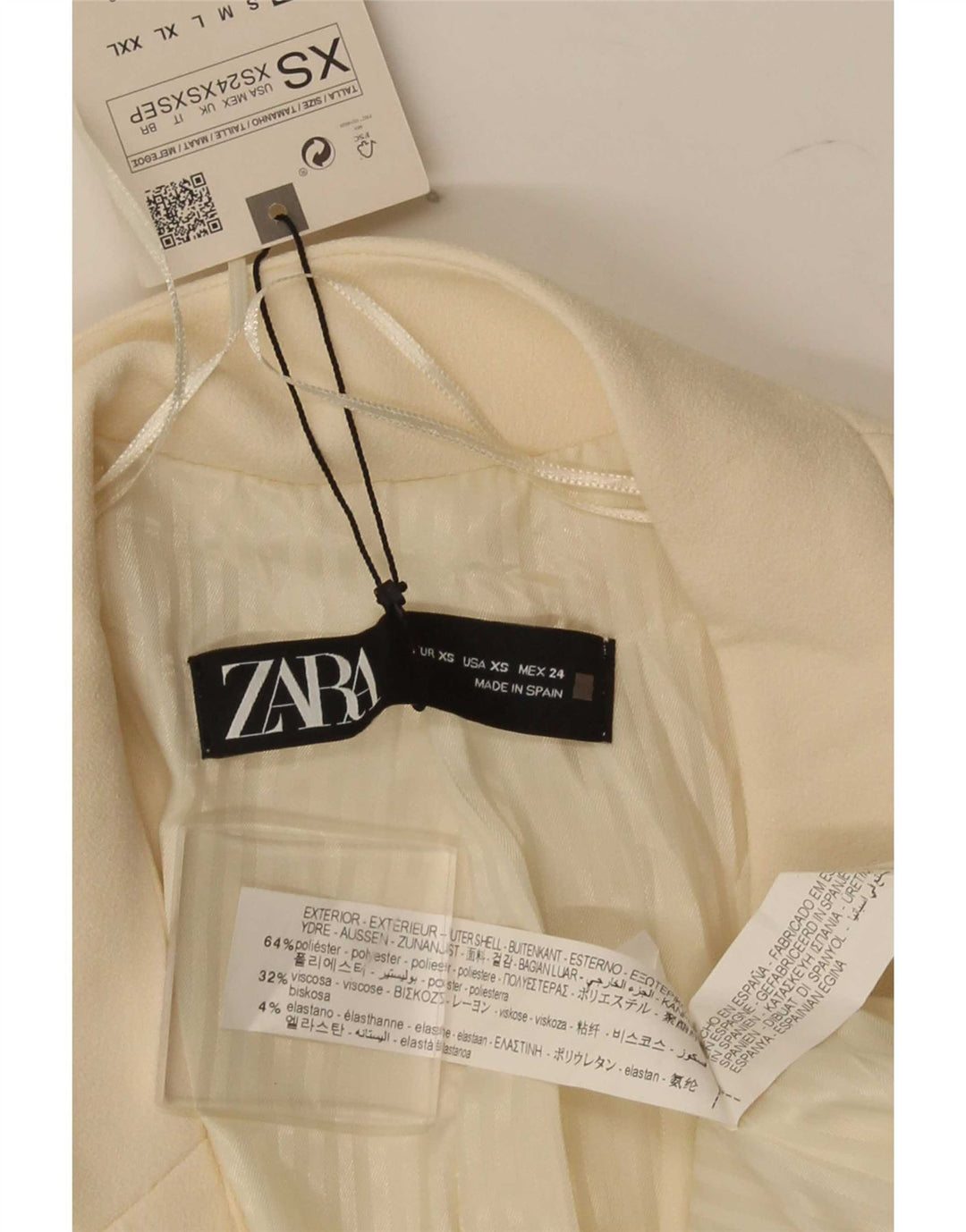 Zara Γυναικείο Πανωφόρι UK 6 XS Λευκός Πολυεστέρας