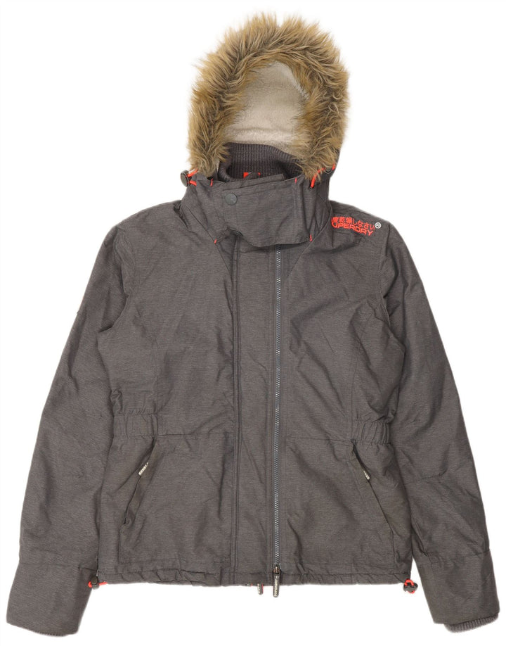 Superdry γυναικείο μπουφάν με κουκούλα αντιανεμικό UK 16 μεγάλο γκρι νάιλον