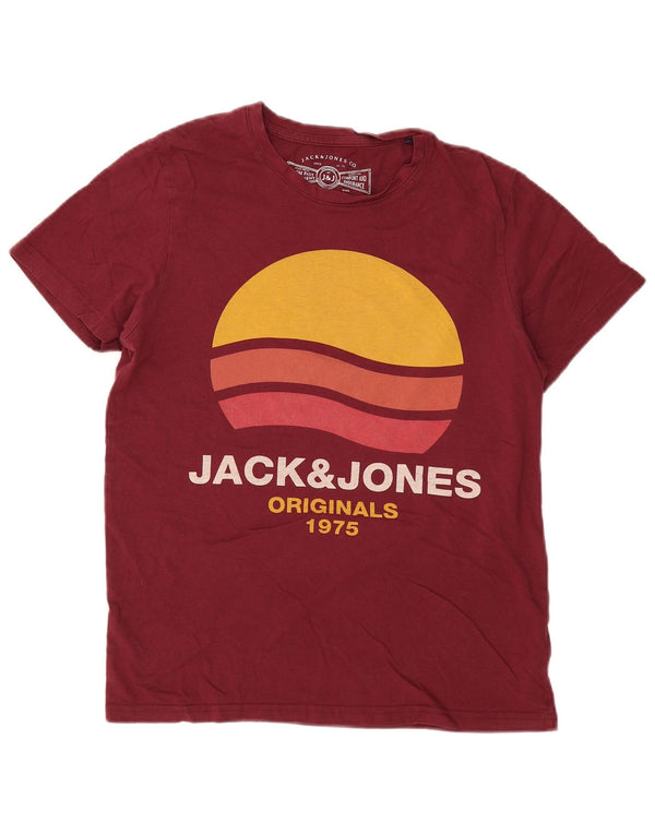 JACK & JONES Ανδρικό γραφικό T-Shirt Top μεγάλο μπορντό βαμβακερό