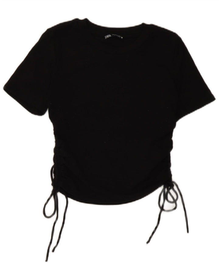 Zara Γυναικεία Μπλούζα Crop Top UK 12 Medium Black Polyester