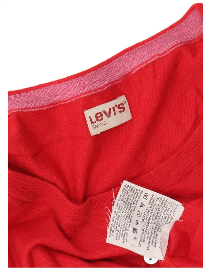 LEVI'S Γυναικείο πουλόβερ με κουμπιά λαιμόκοψης UK 10 Small κόκκινο βαμβακερό