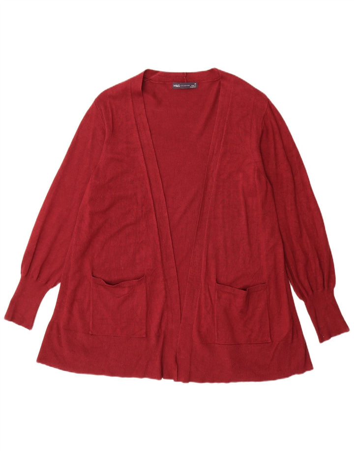 Marks & Spencer Γυναικείο Longline ανοιχτό πουλόβερ ζακέτα UK 14 Medium Burgundy