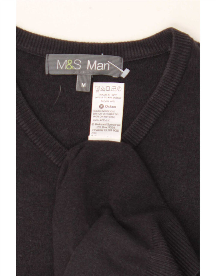 Marks & Spencer Ανδρικό πουλόβερ με λαιμόκοψη με λαιμόκοψη με μεσαίο μαύρο ακρυλικό