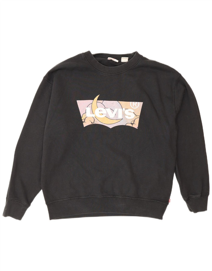 Γυναικείο γραφικό υπερμεγέθη φούτερ Levi's Jumper UK 14 Μεσαίο μαύρο βαμβακερό