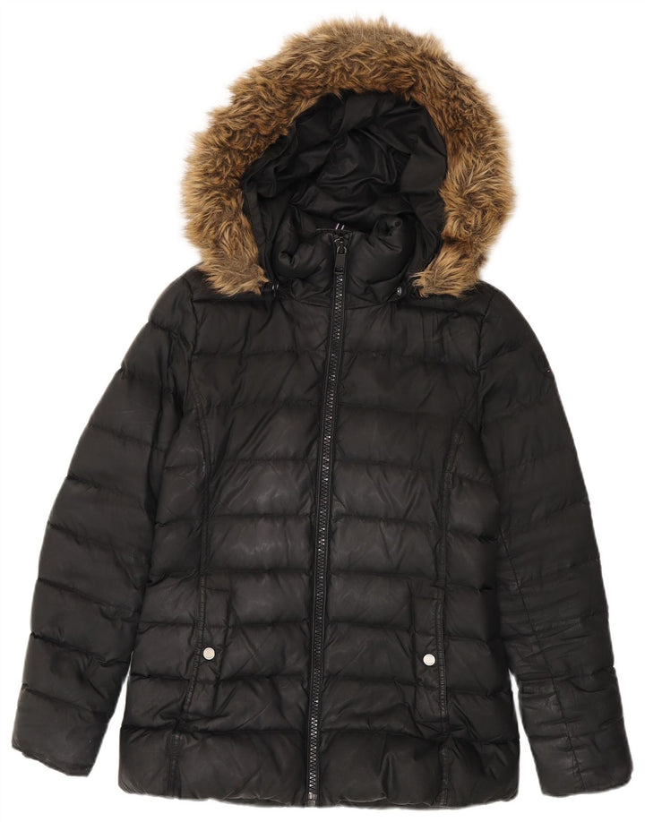 Tommy Hilfiger γυναικείο μπουφάν με κουκούλα UK 10 μικρό μαύρο πολυεστέρα