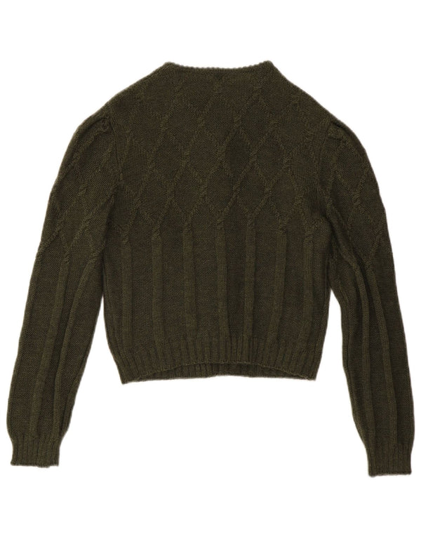 Vintage Γυναικείο Crop Cardigan πουλόβερ IT 42 Μαλλί μεσαίου χακί