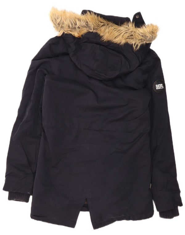 Superdry γυναικείο μπουφάν Sherpa Parka με κουκούλα UK 14 Medium Navy Blue Polyester