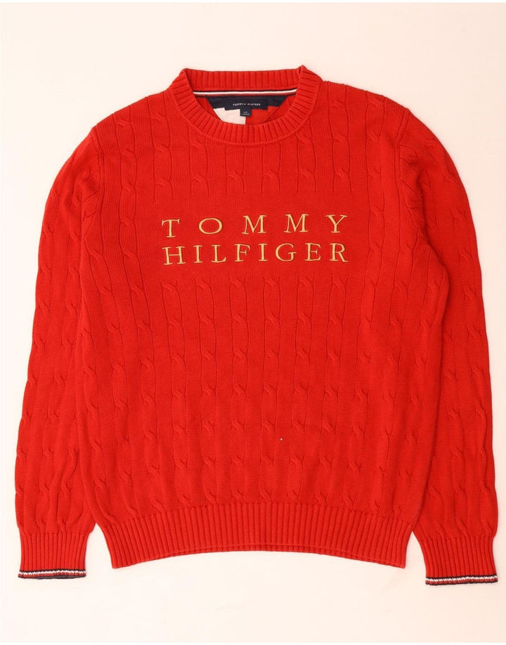 Tommy Hilfiger Ανδρικό πουλόβερ με λαιμόκοψη, μεγάλο κόκκινο πολυεστέρα