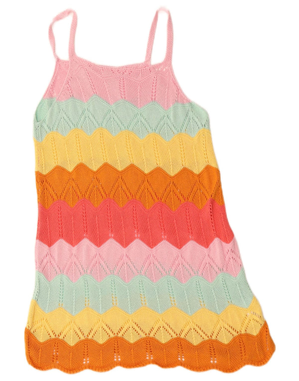 Vintage γυναικείο κροσέ Sundress UK 12 Medium πολύχρωμο ριγέ