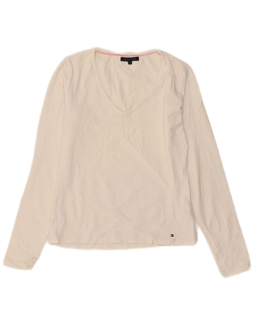 Tommy Hilfiger Γυναικείο τοπ μακρυμάνικο UK 12 μεσαίο λευκό βαμβακερό