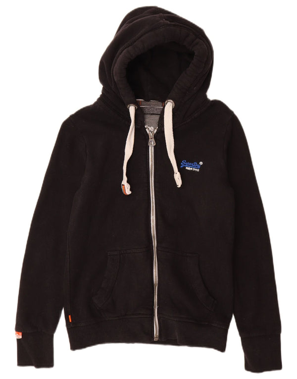Superdry Γυναικείο πουλόβερ με κουκούλα με φερμουάρ UK 12 μεσαίο μαύρο βαμβακερό