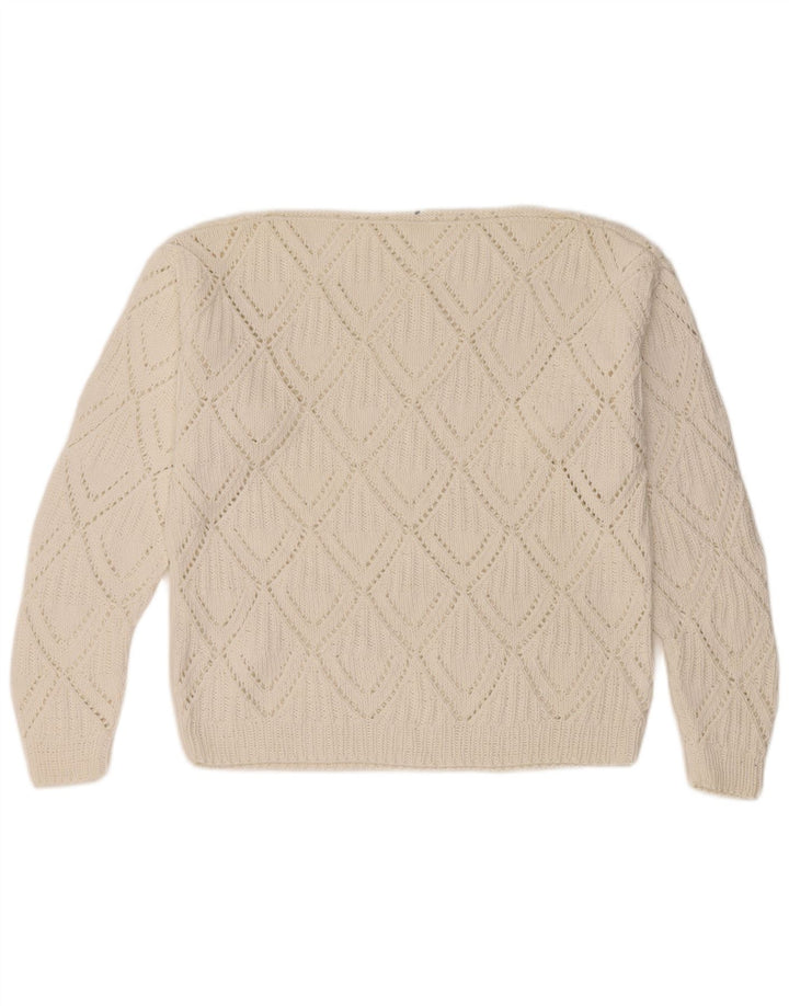 VINTAGE Womens Boat Neck Jumper Sweater UK 12 Medium White