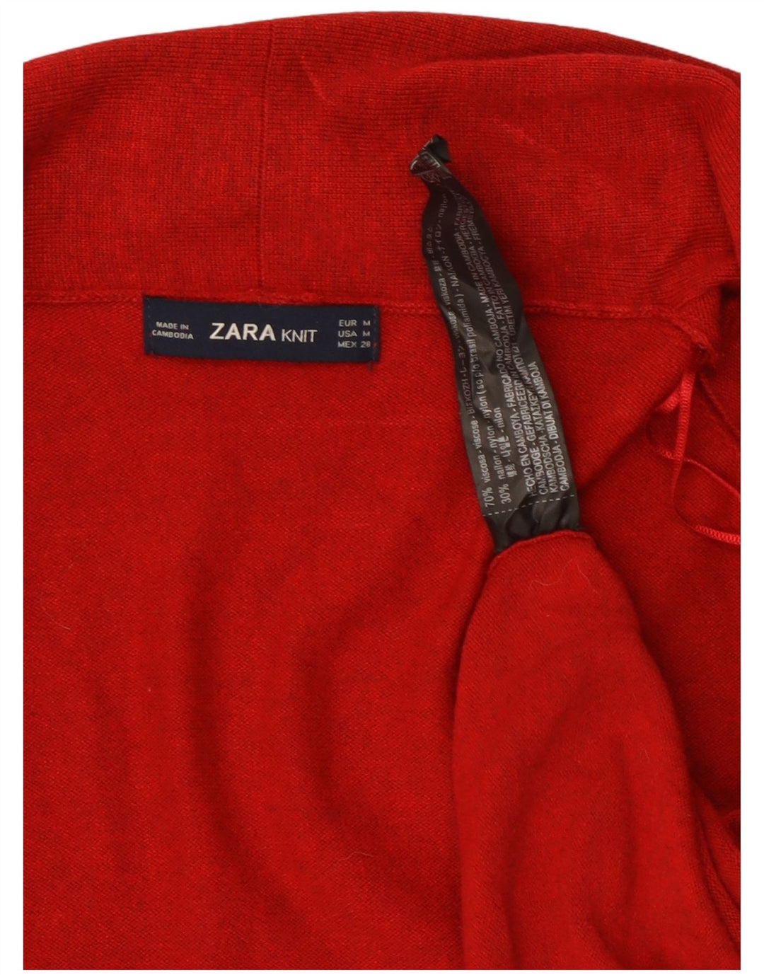 Zara Γυναικείο Longline ανοιχτό πουλόβερ ζακέτα UK 12 μεσαία κόκκινη βισκόζη