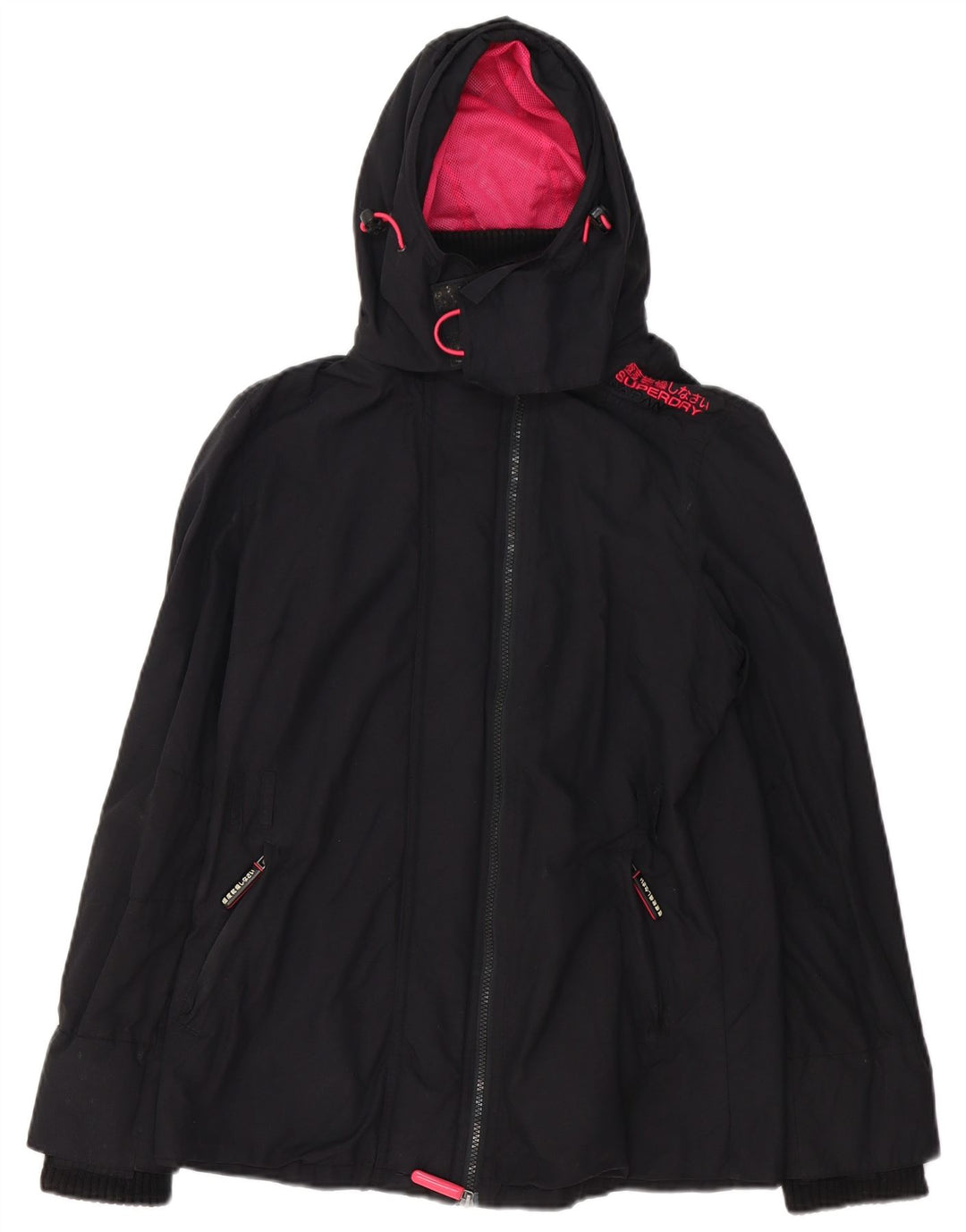 Superdry Womens The Windmac Hooded Rain Jacket UK 16 Large Black Nylon