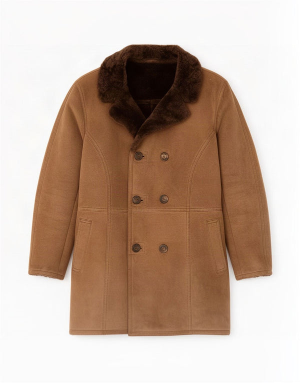 Vintage Ανδρικό παλτό Shearling Loose Fit Double Breasted IT 46 Small Brown