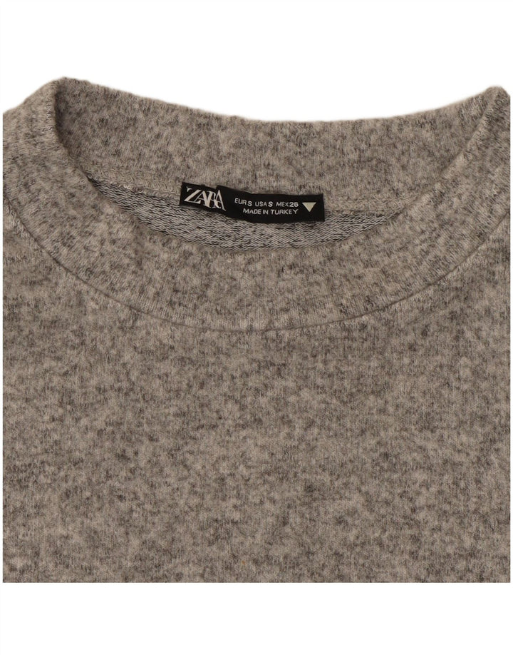 Zara Γυναικείο Crop Top Μακρυμάνικο UK 10 Small Grey