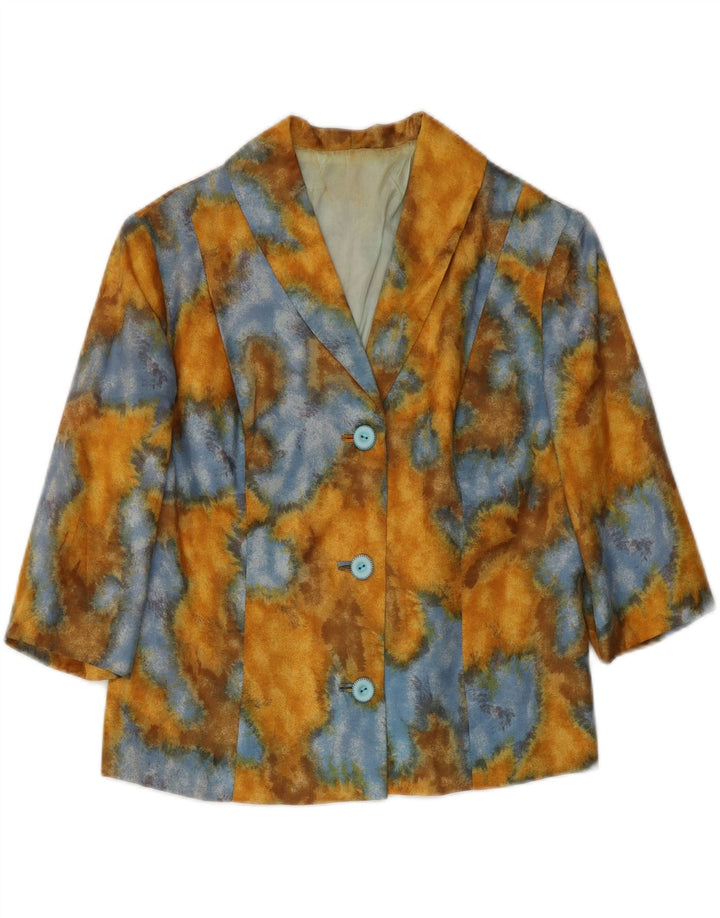 VINTAGE Womens 3 Button Blazer Jacket UK 10 Small Yellow Tie Dye Vintage Vintage and Second-Hand Vintage from Messina Hembry 