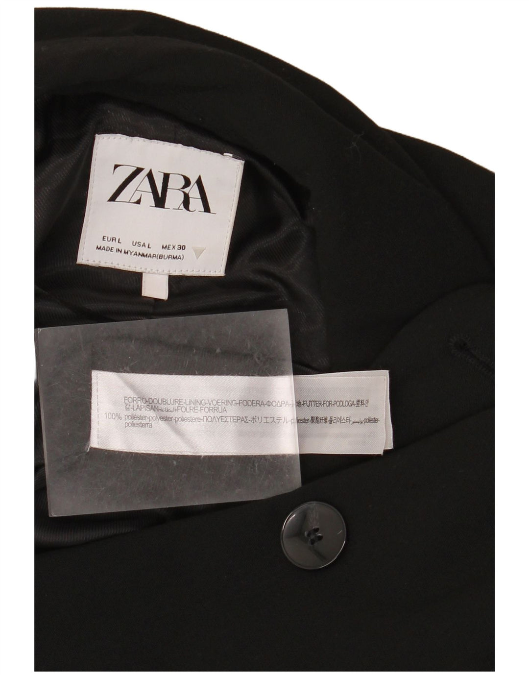 ZARA Γυναικείο Μπλέιζερ Διπλό Μπουφάν UK 16 Μεγάλο Μαύρο Πολυεστέρα