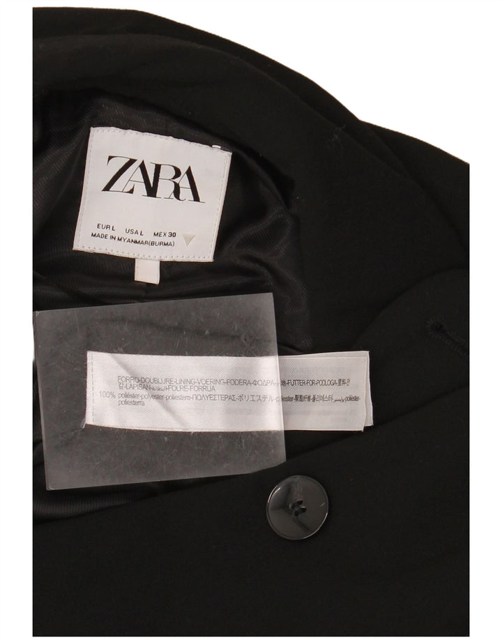 ZARA Γυναικείο Μπλέιζερ Διπλό Μπουφάν UK 16 Μεγάλο Μαύρο Πολυεστέρα