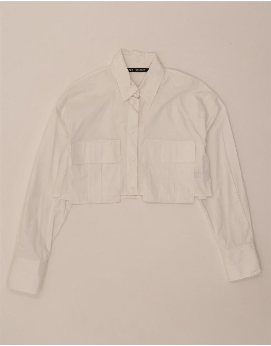 Γυναικείο πουκάμισο ZARA Crop Oversized UK 6 XS Λευκό βαμβακερό