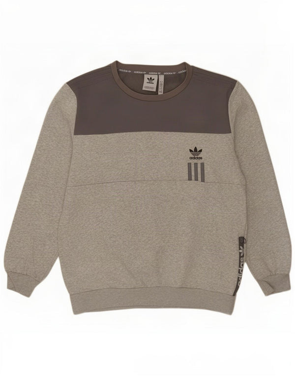 Adidas Mens Sweatshirt Jumper Large Grey Colourblock Cotton