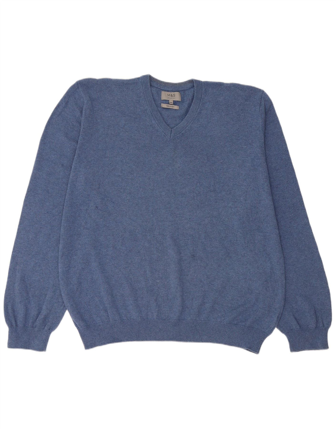 Ανδρικό πουλόβερ Marks & Spencer με V λαιμόκοψη 2XL Μπλε βαμβακερό