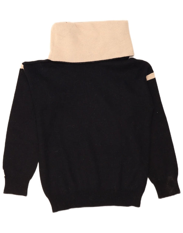 Vintage γυναικείο πουλόβερ με ρολό λαιμόκοψη UK 12 Medium Black Colourblock