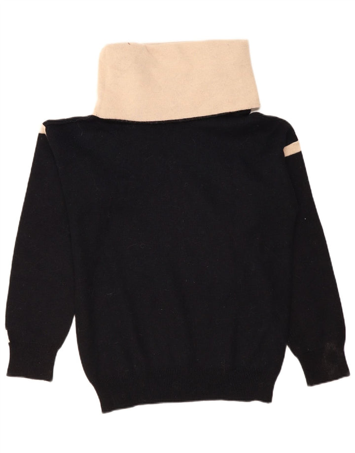 Vintage γυναικείο πουλόβερ με ρολό λαιμόκοψη UK 12 Medium Black Colourblock