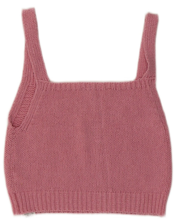 Zara Γυναικείο Knit Crop Top UK 12 Medium Pink Cotton