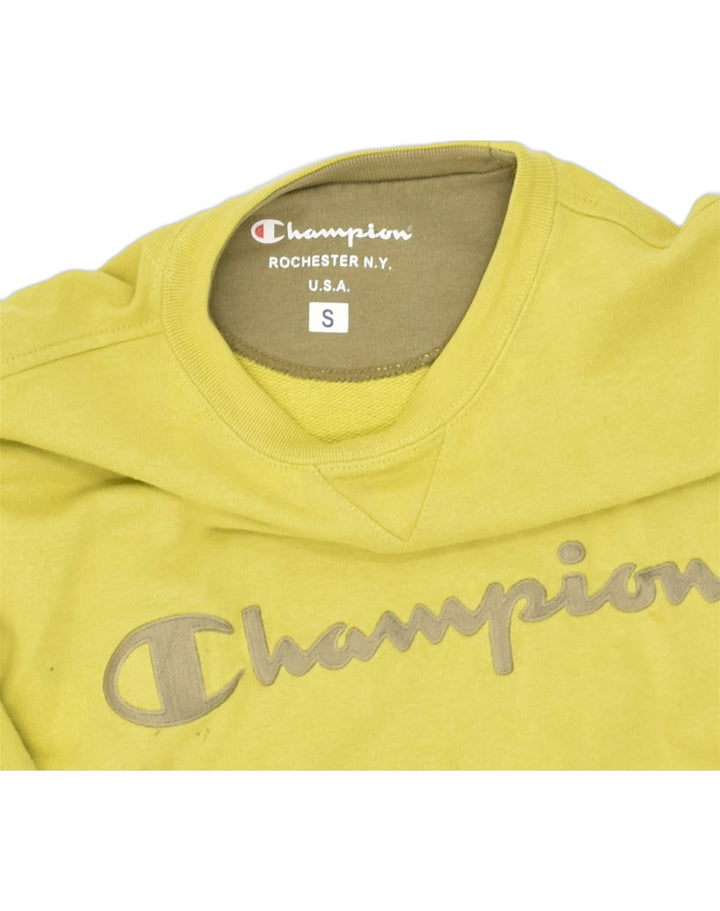 CHAMPION Womens Graphic Sweatshirt Jumper UK 10 Small Yellow Cotton | Vintage Champion | Thrift | Second-Hand Champion | Used Clothing | Messina Hembry 